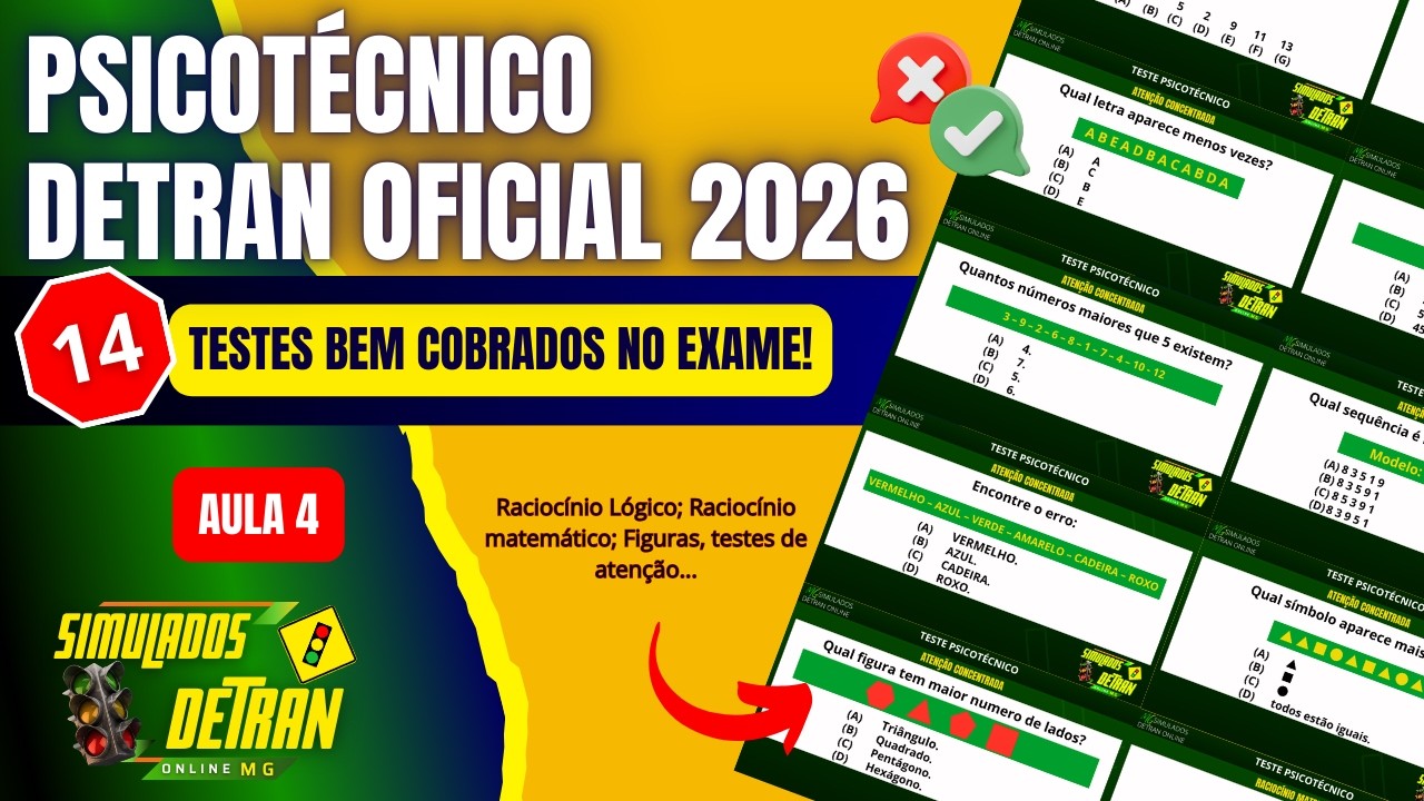 PSICOTÉCNICO DETRAN 2026: AULA 4 - Como passar em Teste psicotécnico para exame do DETRAN 2026