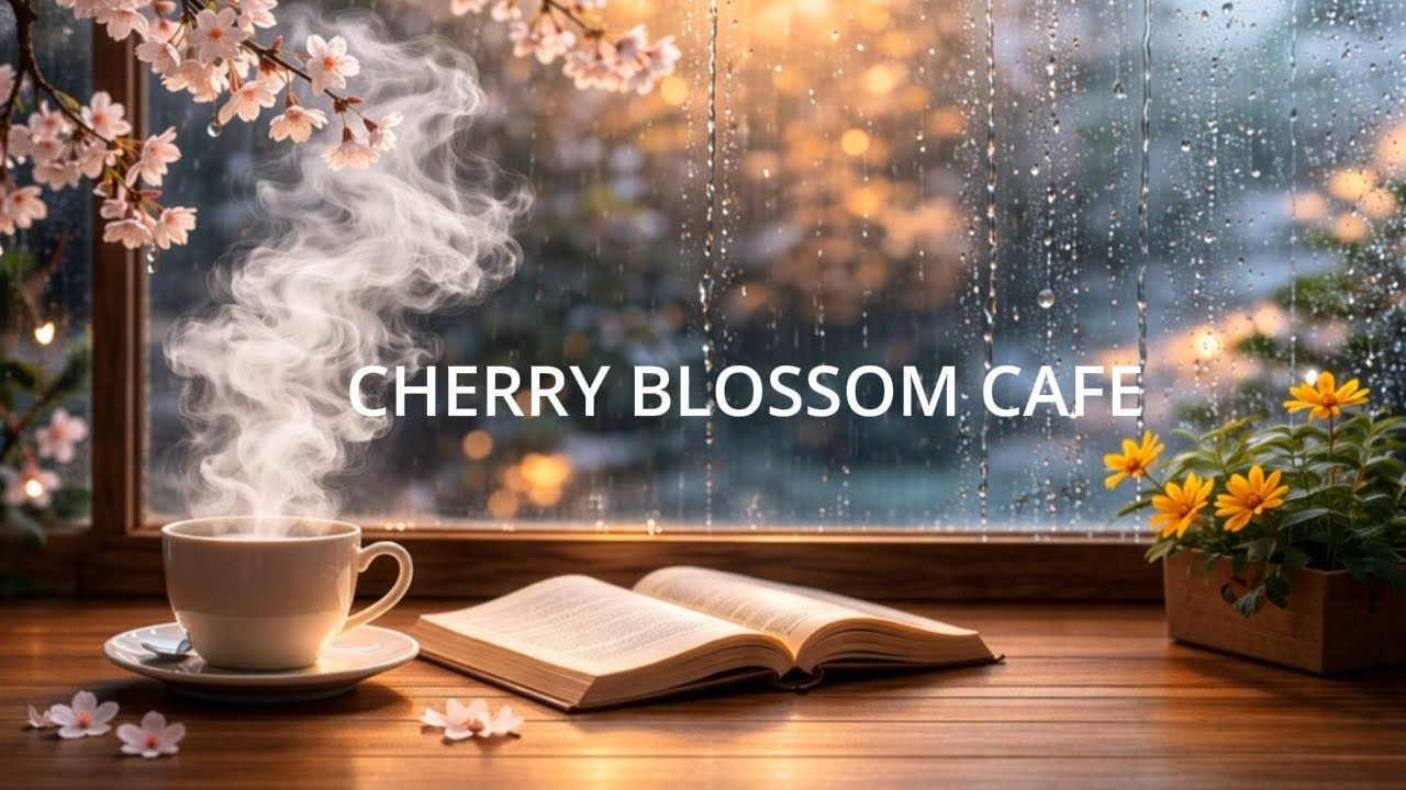 Cherry Blossom Rain Café ☕ Spring Coffee Shop Ambience for Study & Relax