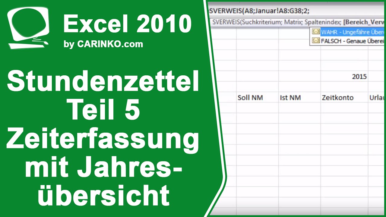 Stundenzettel Zeiterfassung Übersicht in Excel erstellen Teil 5 - carinko.com