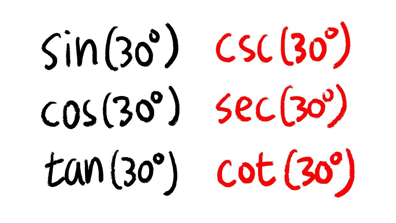 Exact values of sin(30), cos(30), tan(30), csc(30), sec(30), cot(30),