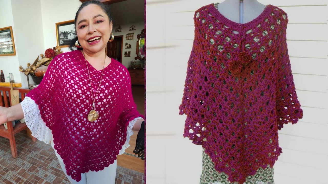 ¿Cómo tejer poncho muy fácil para principiantes? #poncho 
