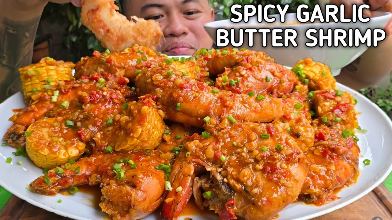 SPICY GARLIC BUTTER SHRIMP | OUTDOOR COOKING | MUKBANG PHILIPPINES