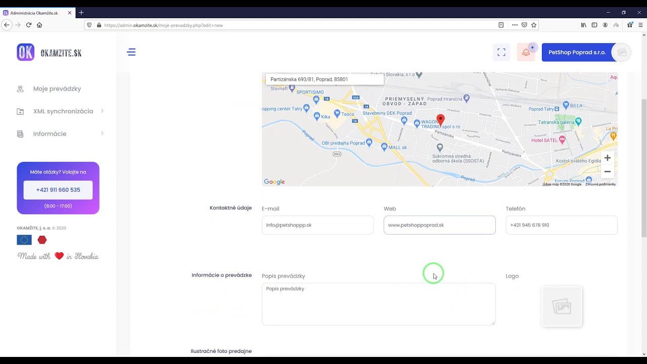 Ako pridať prevádzku do administrácie | Okamzite.sk