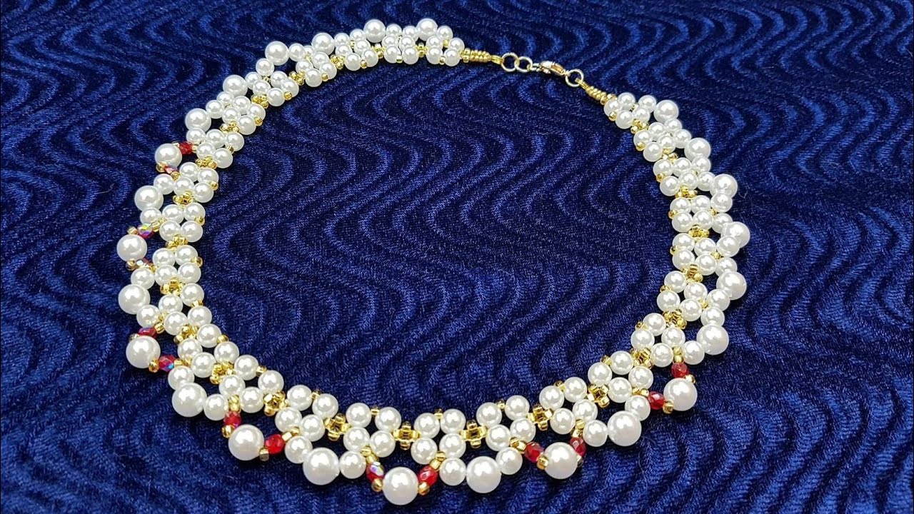 Pearl collar/Pearl necklace/Beaded necklace/Колье из бусин/Колье из жемчуга