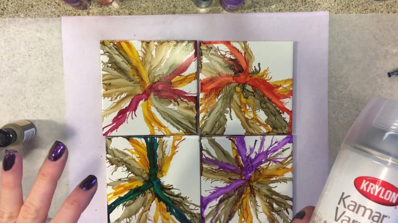 Abstracts with Alcohol Inks on Ceramic Tiles