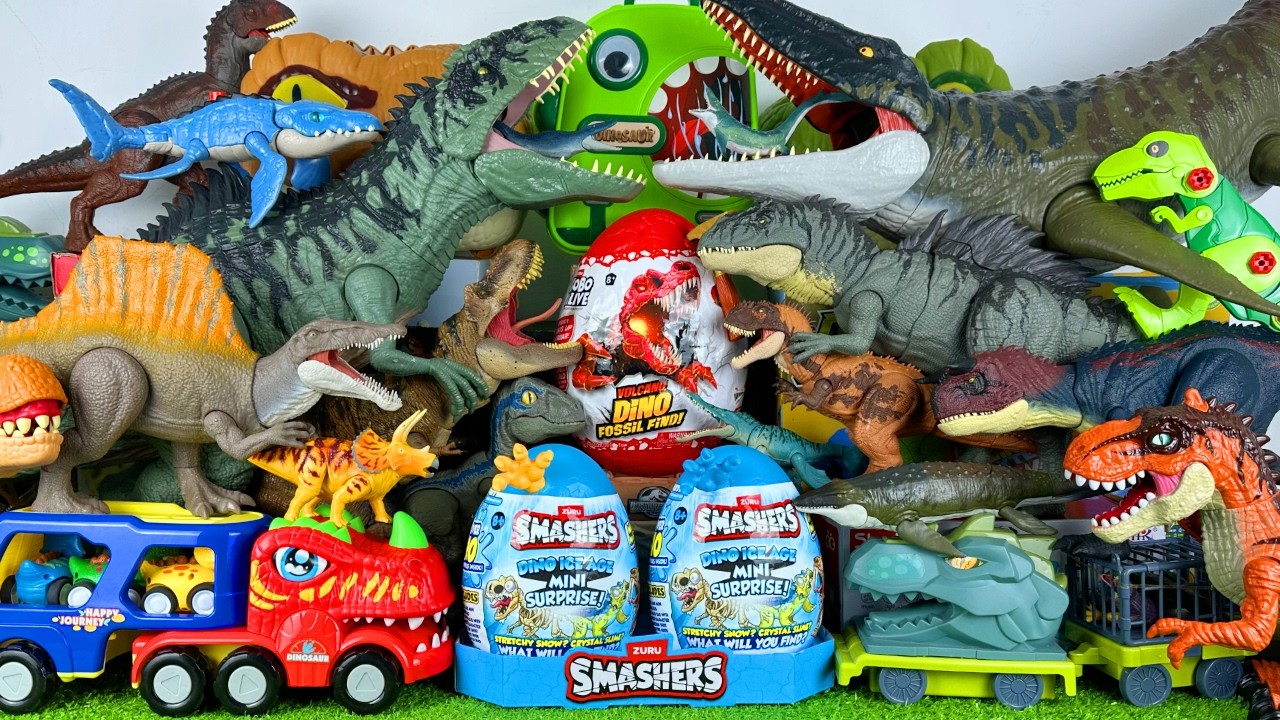 Unboxing Review ASMR Jurassic World Toys Colorful Dinosaur T-rex Mosasaurus Giga Spino Smashers Eggs