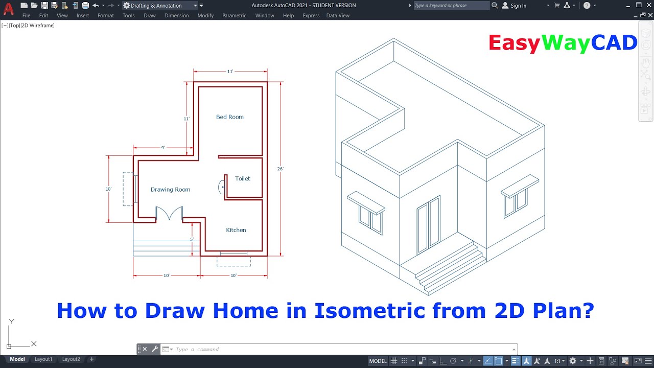 How to Draw a House in Isometric from AutoCAD 2D Plan?