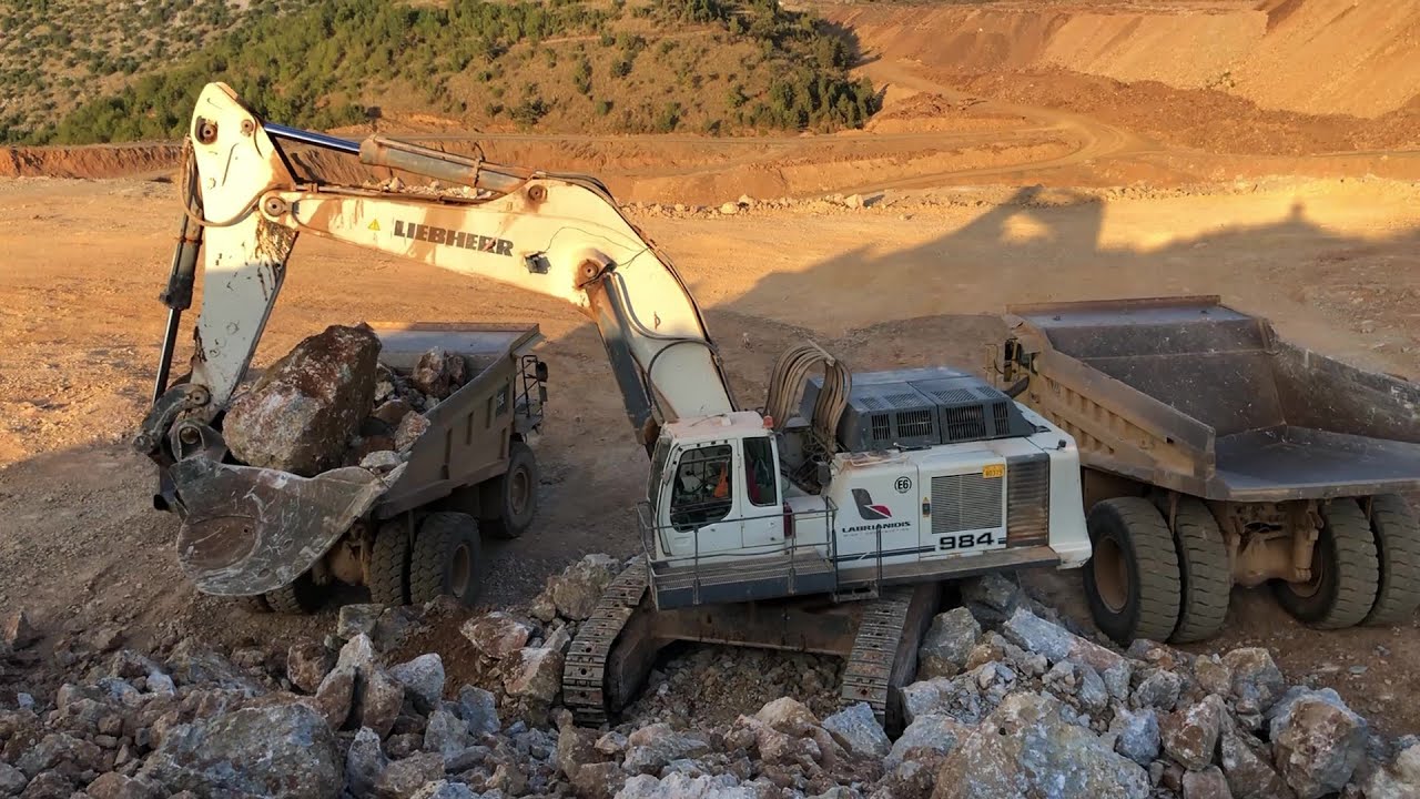 Liebherr 984 Excavator Loading Caterpillar Dumpers - Sotiriadis/Labrianidis Mining Works