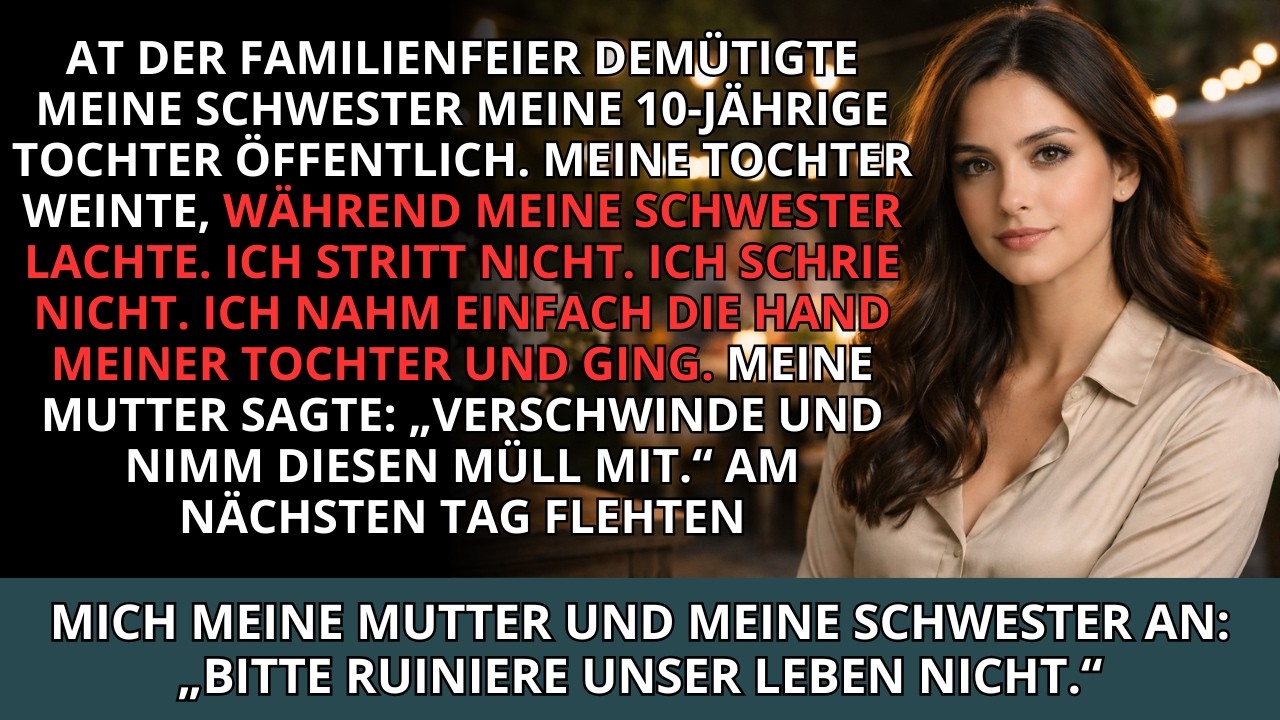 Meine Schwester brachte meine 10-jährige Tochter vor den Gästen zum Weinen... und meine Mutter la...