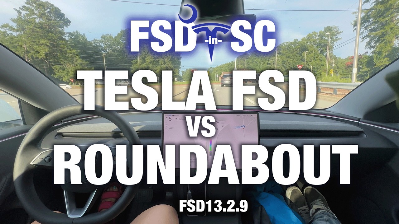 Tesla FSD 13.2.9 | Navigates Multi-Lane Roundabout (Challenging Scenario)
