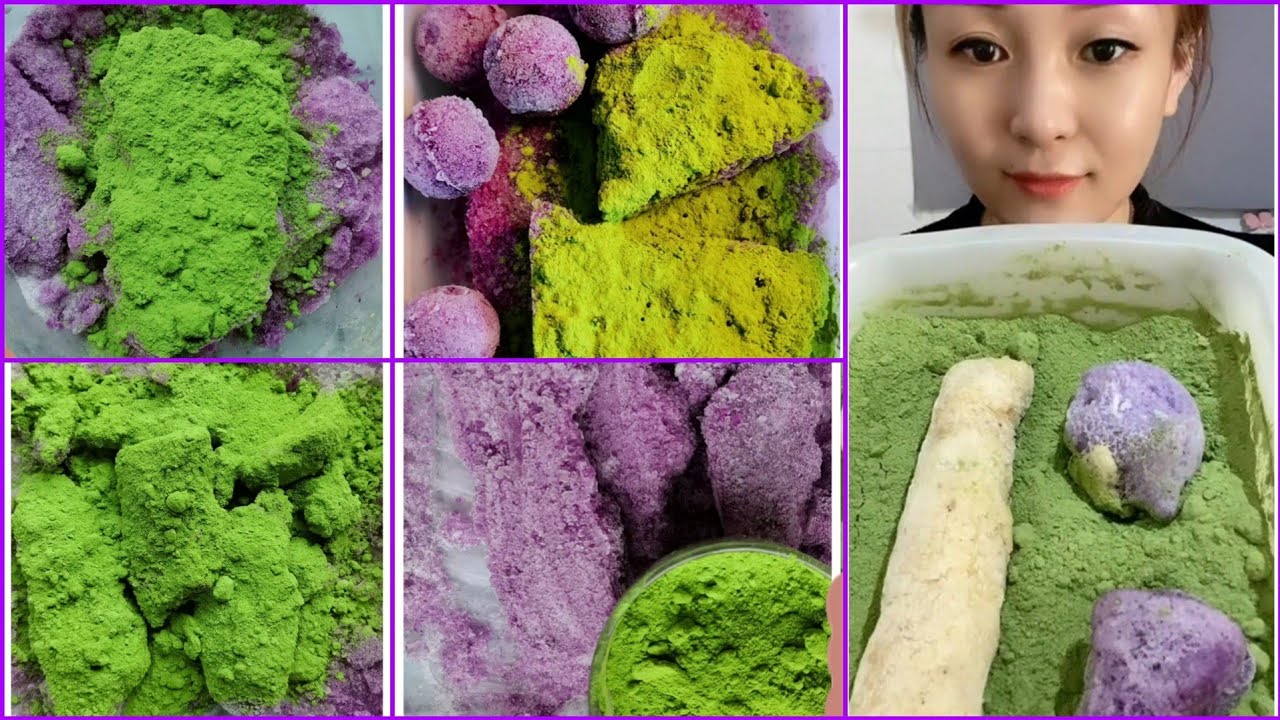 🧊🍵💜💜 1813 | Squeaky Purple Ice Bites with Matcha Powder
