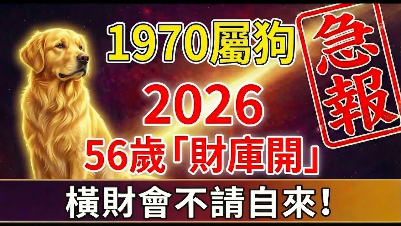 1970年屬狗人，金狗之命！56歲「財庫大開」，2026年錢財不請自來，註定享清福！#1970年屬狗 #生肖狗2026運勢 #財運 #風水佈局 #招財 #2026屬狗運勢 #偏財 #1970年生肖狗