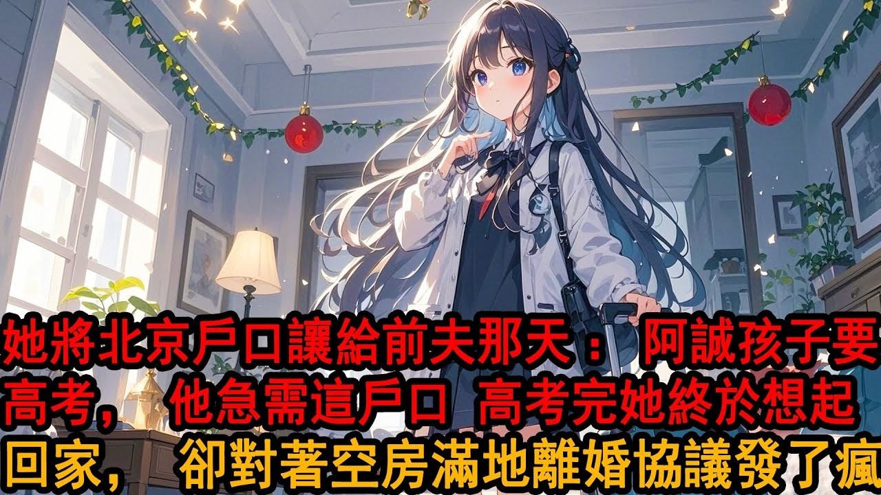 陪柳如煙同甘共苦十年，她卻把到手的落戶北京家屬名額給前夫和女兒“夢夢馬上高考，她急需這戶口”轉身扔下申請表消失，高考完她終於想起回家，打開門迎接她的只有空蕩的房間和滿地離婚協議