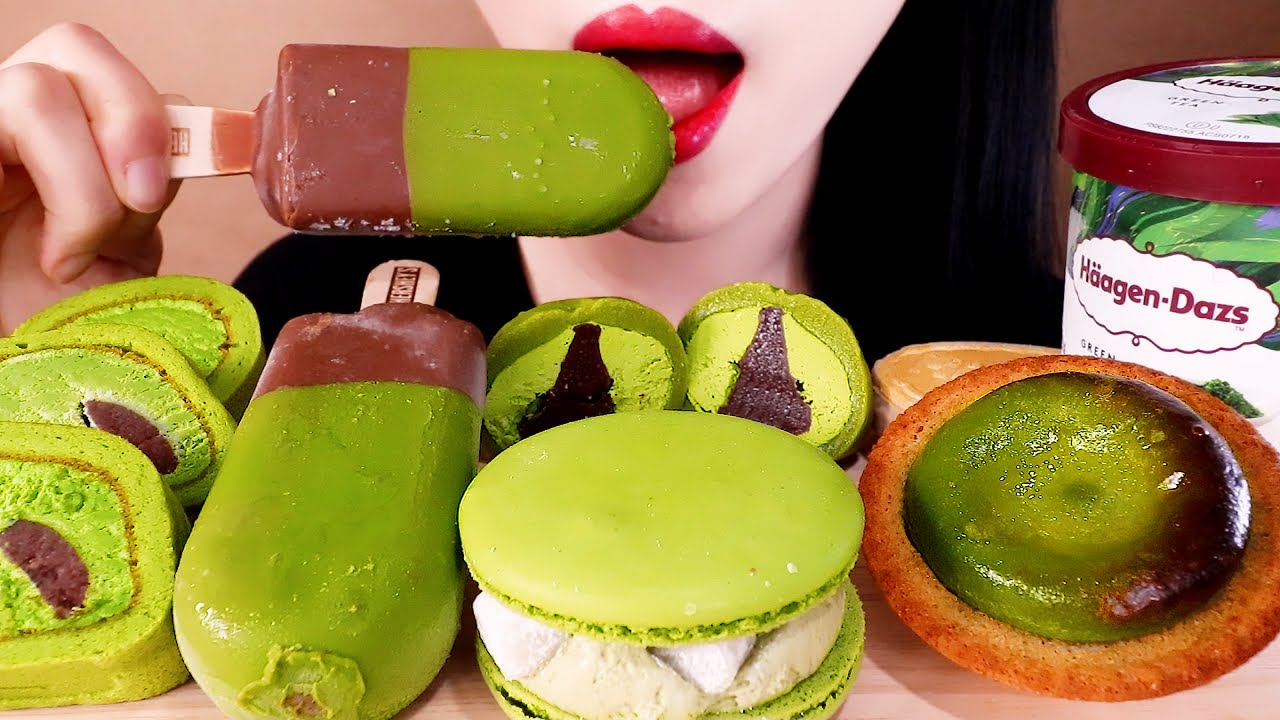 ASMR[GREEN TEA DESSERT] ICE CREAM, RICE CAKE, ROLL CAKE, TART, MACARON eating sounds MUKBANG 녹차디저트먹방