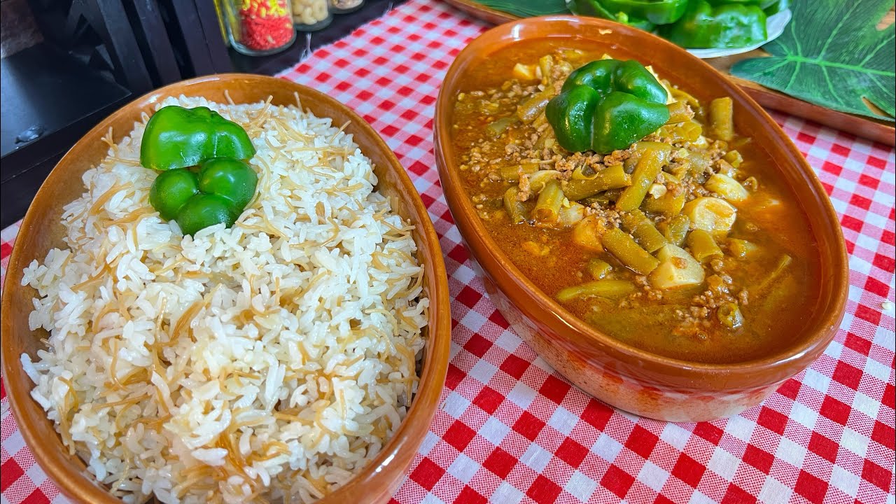 طريقة عمل أرز بالشعيرية - فاصوليا خضراء لحمة مفرومة#فاصوليا خضراء على طريقتي بتشهي مع #رز  بشعيرية