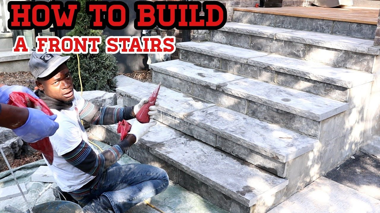 how to lay flagstone on front stairs - stone coping on steps