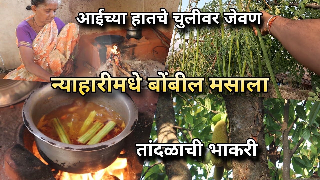 न्याहारीमध्ये बोंबील मसाला, गरमागरम तांदळाची भाकरी । आईने केलं चुलीवरच जेवण | Fish Bhakri, Konkan