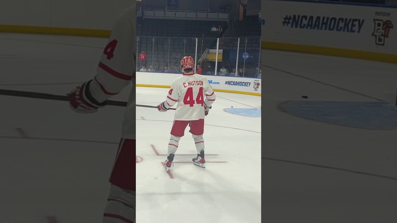 Cole Hutson practicing his one-timer #colehutson #buterriers #hockeyeast #ncaahockey #frozenfour