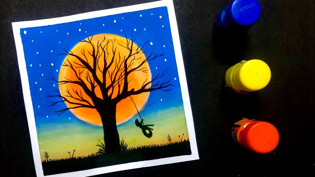 Beautiful Night Scenery Painting with Poster Colours | How to Paint with Poster Colours