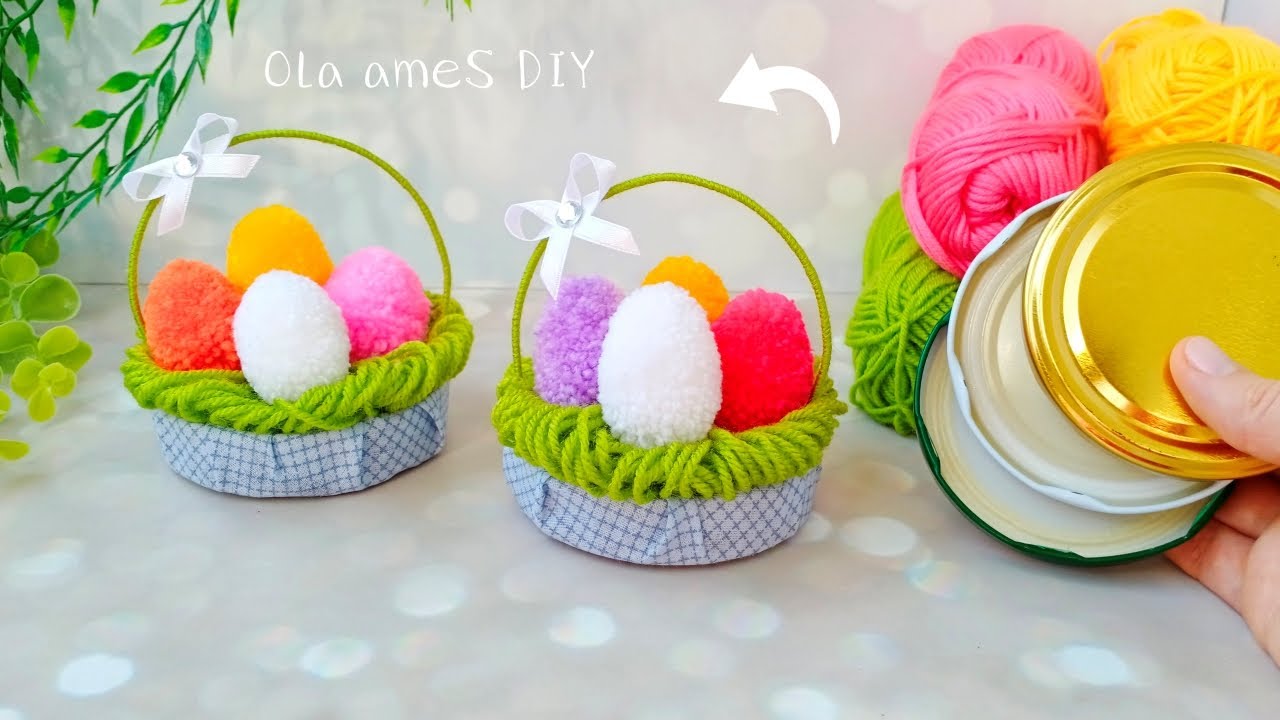 Из Пряжи и Крышек🌟💖 Красивый Декор к Пасхе  - Пасхальная Корзина с Яйцами Очень Просто-Пасха Поделки