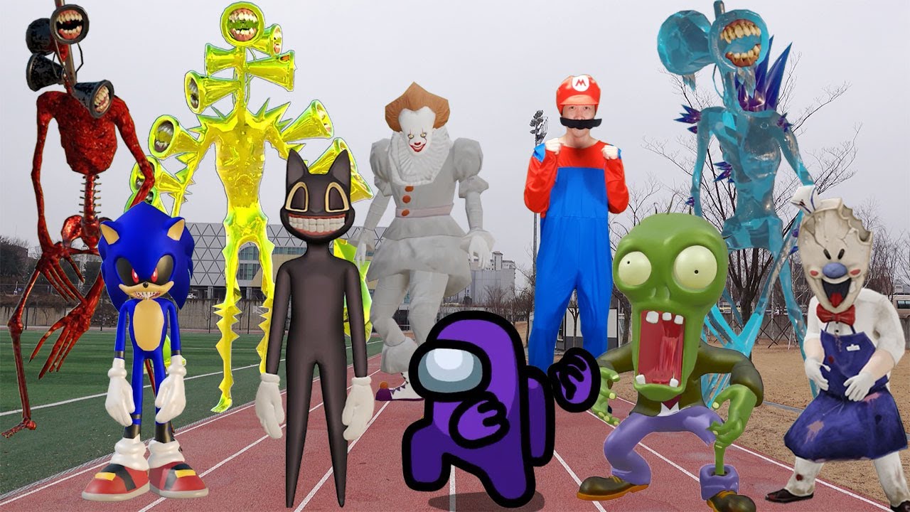 Mega Siren Head vs Cartoon Cat vs sonic.exe vs human Hulk Running competition #9