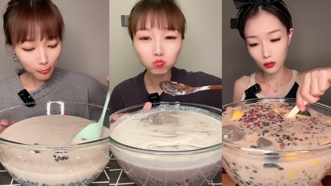 ASMR MUKBANG - MUBANG SOUND - BOWL OF MILK TEA WITH PURPLE RICE