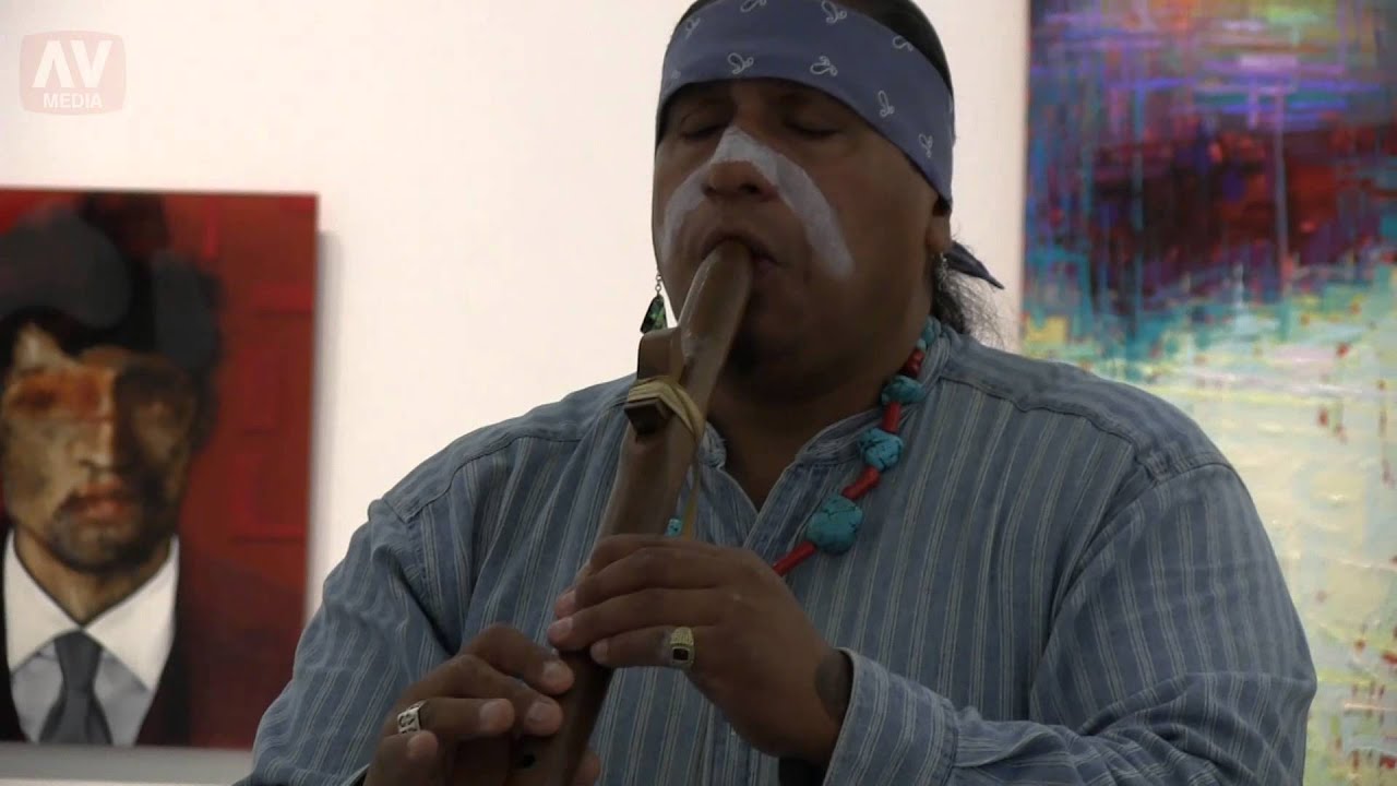 Apache Running-Hawk Plays Flute Inside MOAH Main Gallery Space
