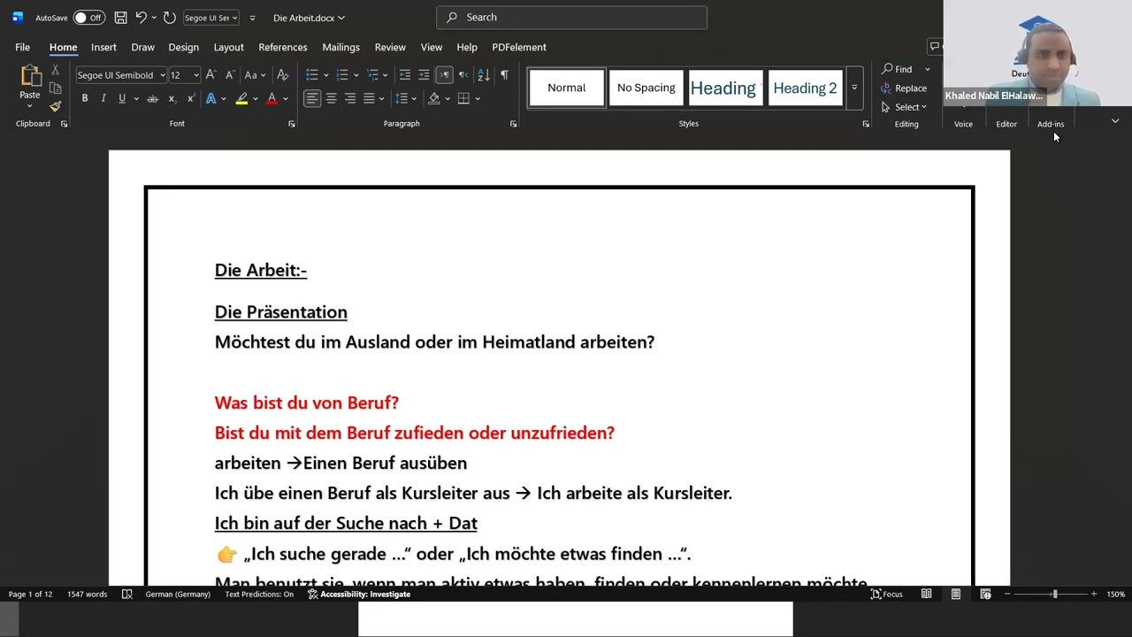 #Konversation B2 das Thema die Arbeit