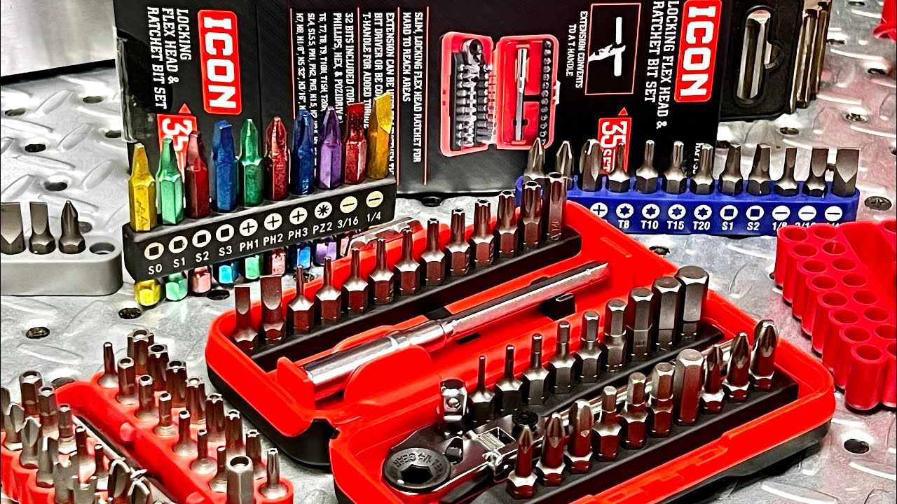 NEW - ICON Locking Flex Head Ratchet With 35 Piece Bit Set. # 58074