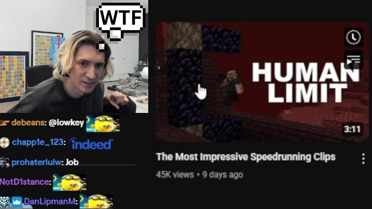 xQc шокирован реакцией на величайшего игрока Minecraft &laquo;без работы&raquo; всех времён