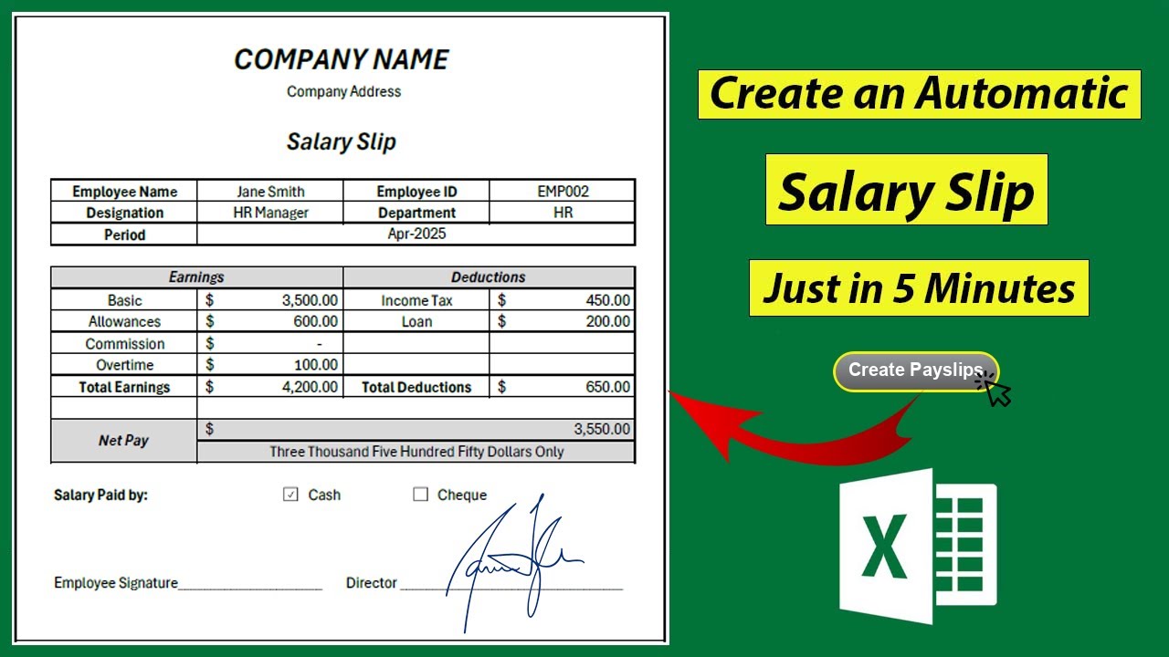 Make a Salary Slip in Excel | Automated Payslips in Minutes | Payslip Template