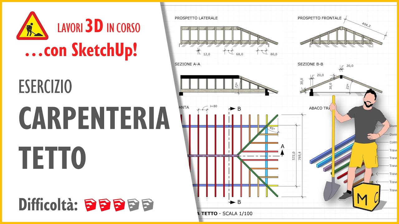 ESERCIZI con SketchUp: CARPENTERIA TETTO (Live Facebook 27/5/2020)