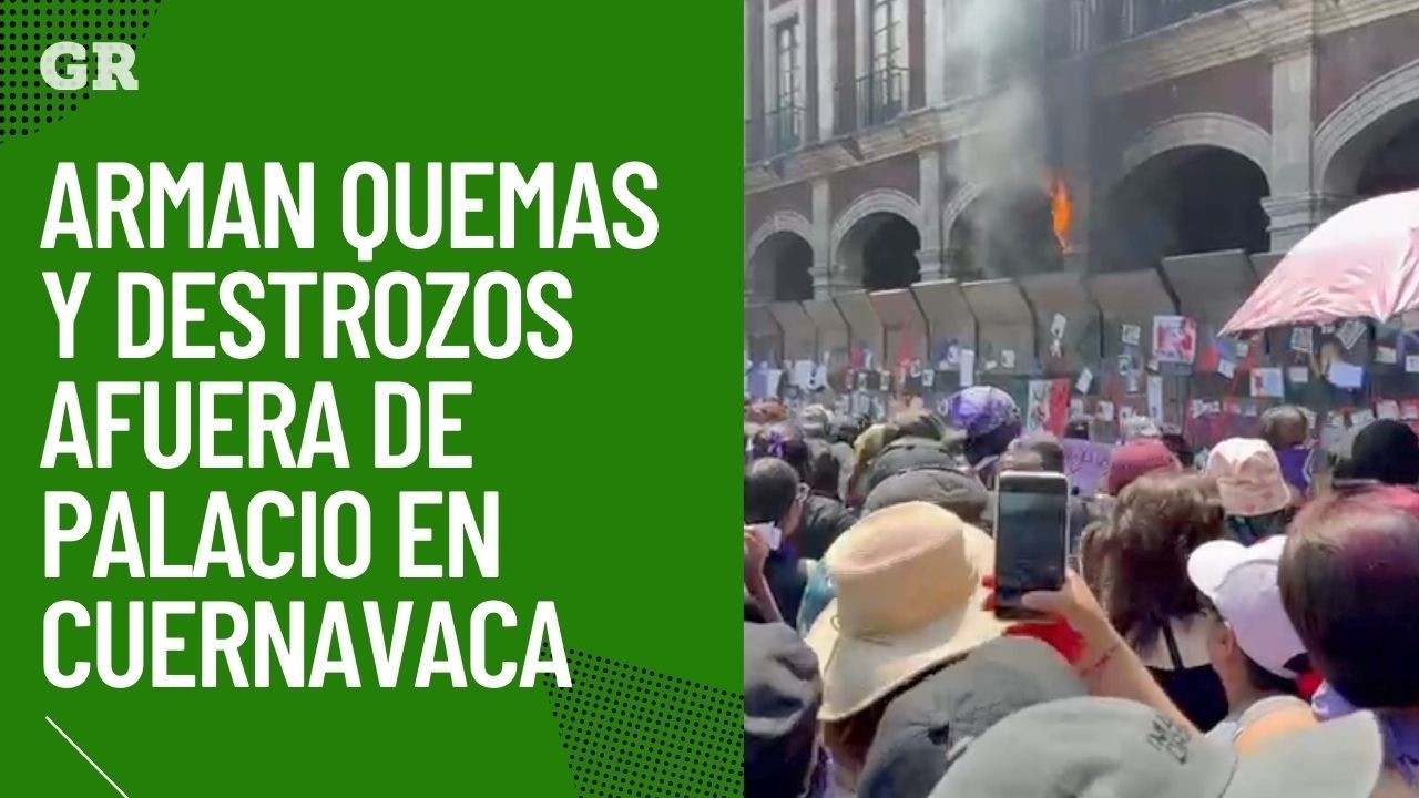 Arman quemas y destrozos afuera de Palacio en Cuernavaca