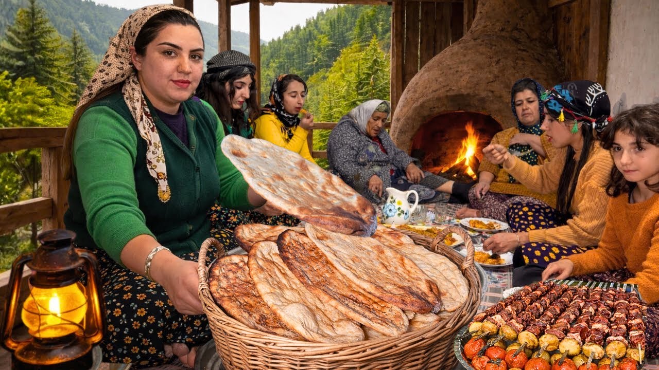  Foggy Winter Day in Northern Iran | Baking Traditional Milk Bread with Nomadic Kebabs 