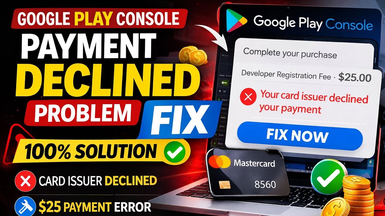 Google Play Console Payment Declined Problem Fix | Developer Account $25 Payment 100% Solution 2026