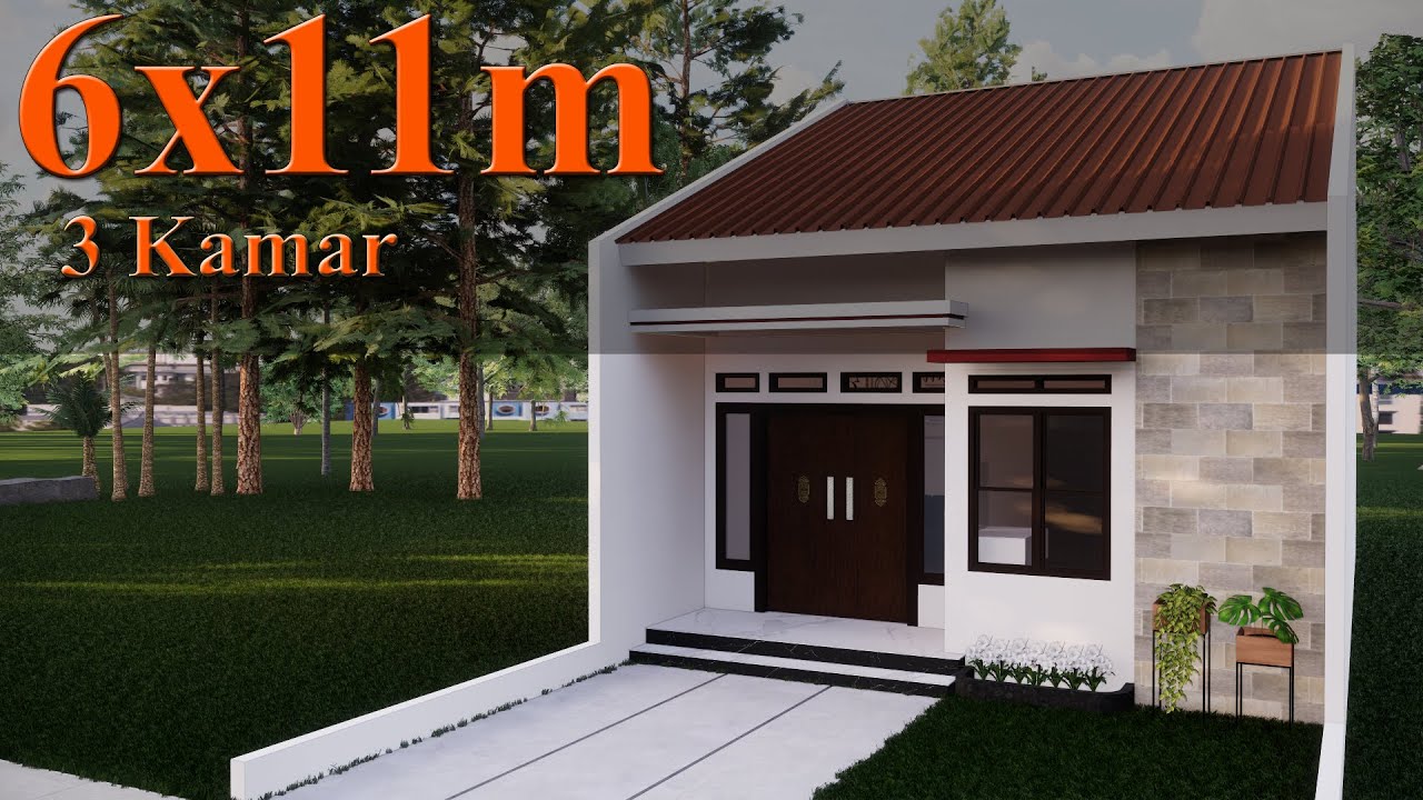 Rumah Murah,, Desain Rumah Minimalis 6x11 Meter 3 Kamar Tidur