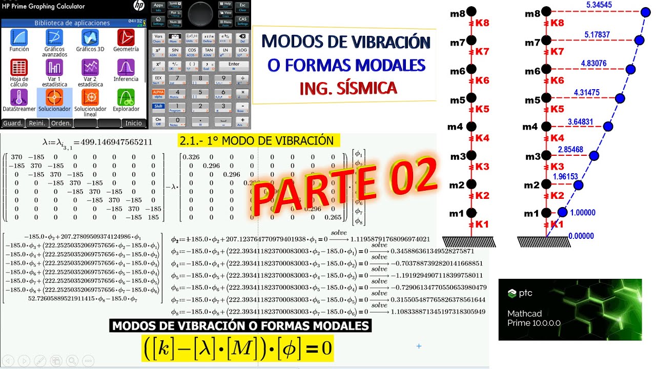 Modos de Vibración Ingeniería Sísmica Manualmente PTC Mathcad Prime (completo) -Calculadora Hp Prime