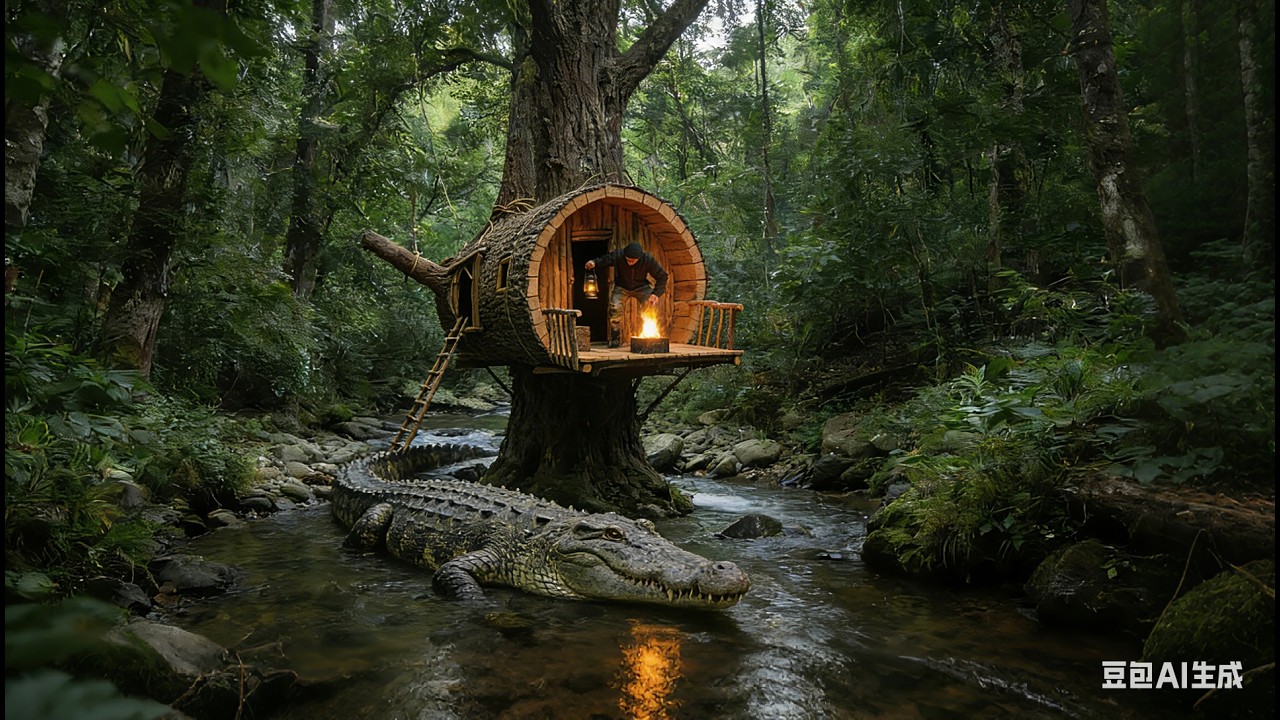 How I Built a Hidden Shelter Hanging From a Large Tree Branch in the Forest