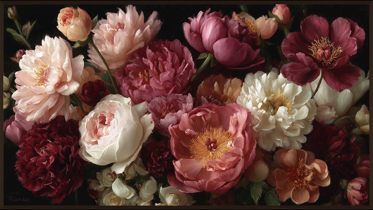 8K Peonies & Roses Fine Art | 6 Hours Soft Jazz Music | Floral Art TV Screensaver & Home Decor 🌸