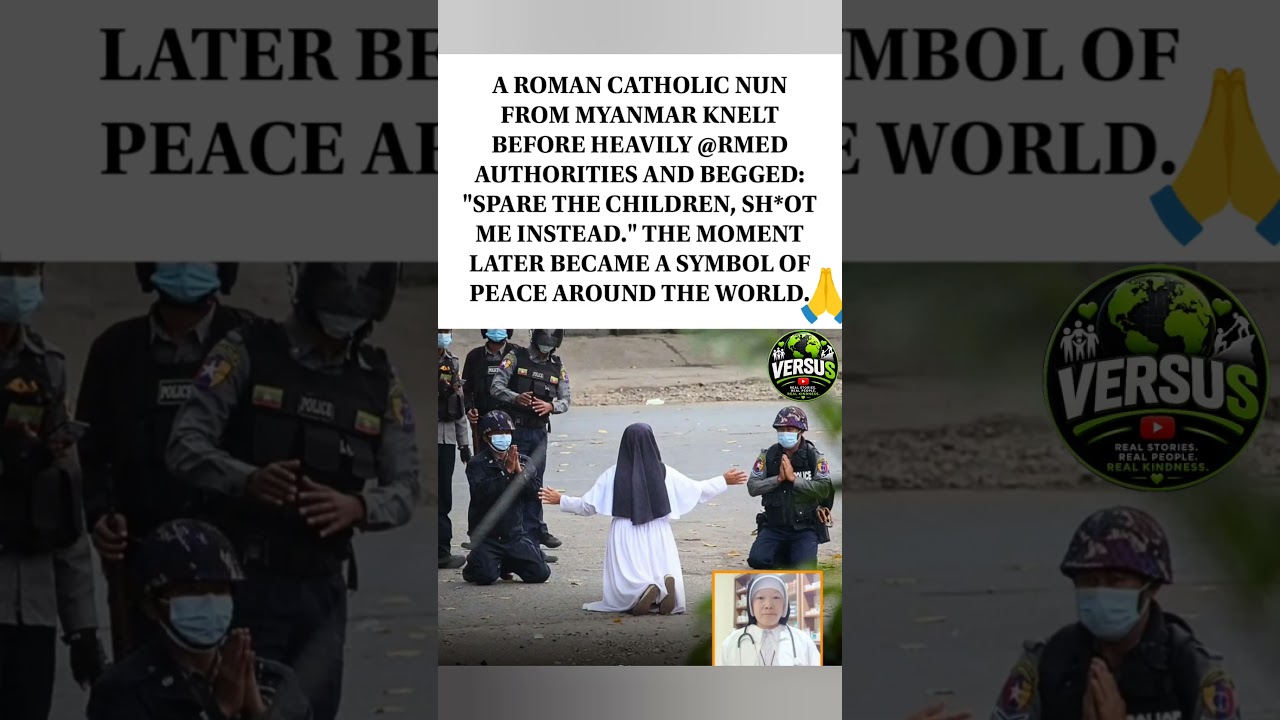 She Knelt Between Armed Police and the Children ❤️ #youtubeshorts #viral #prayer