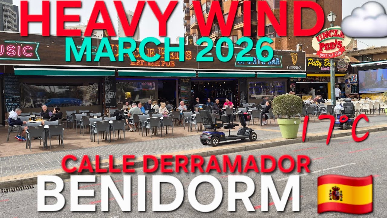 Benidorm- HEAVY WIND & EMPTY, Calle Derramador  ☁️ | 4k-HRD Walking Tour #uk #travel #Spain 