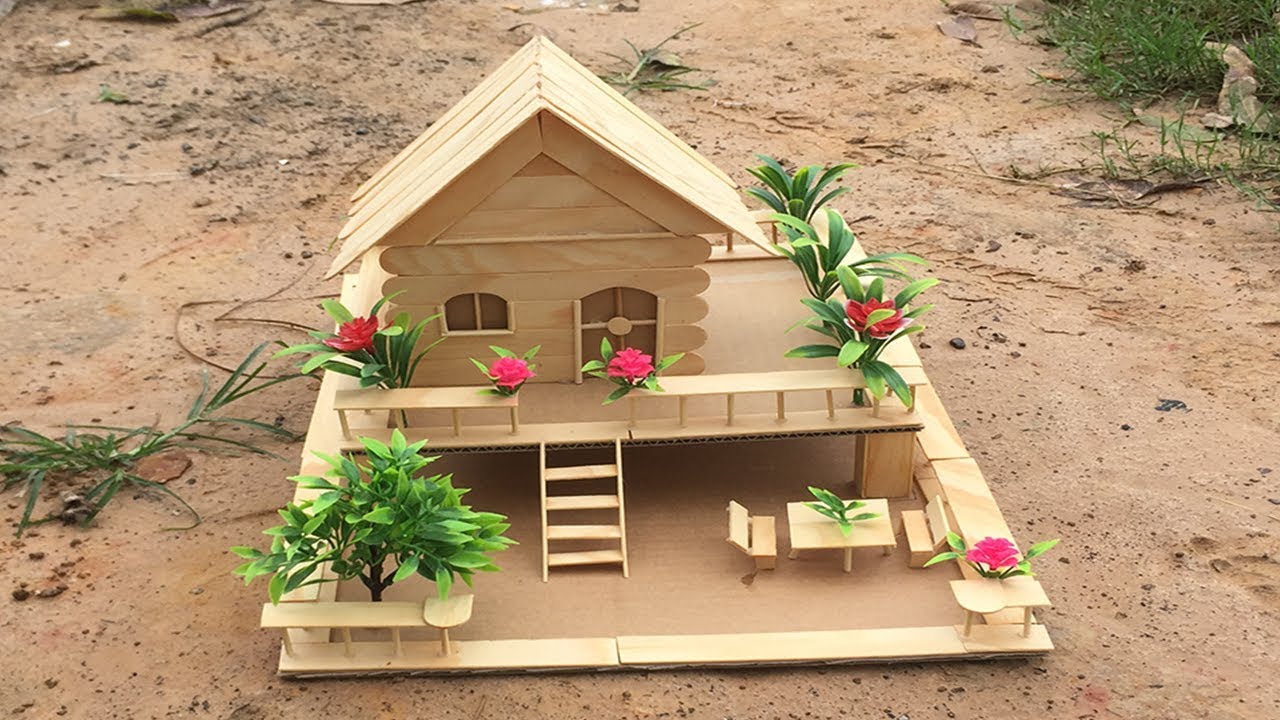 Buiding a Small and Beautiful House by using Popsicle Stick and Cardboard | DIY Craft Ideas