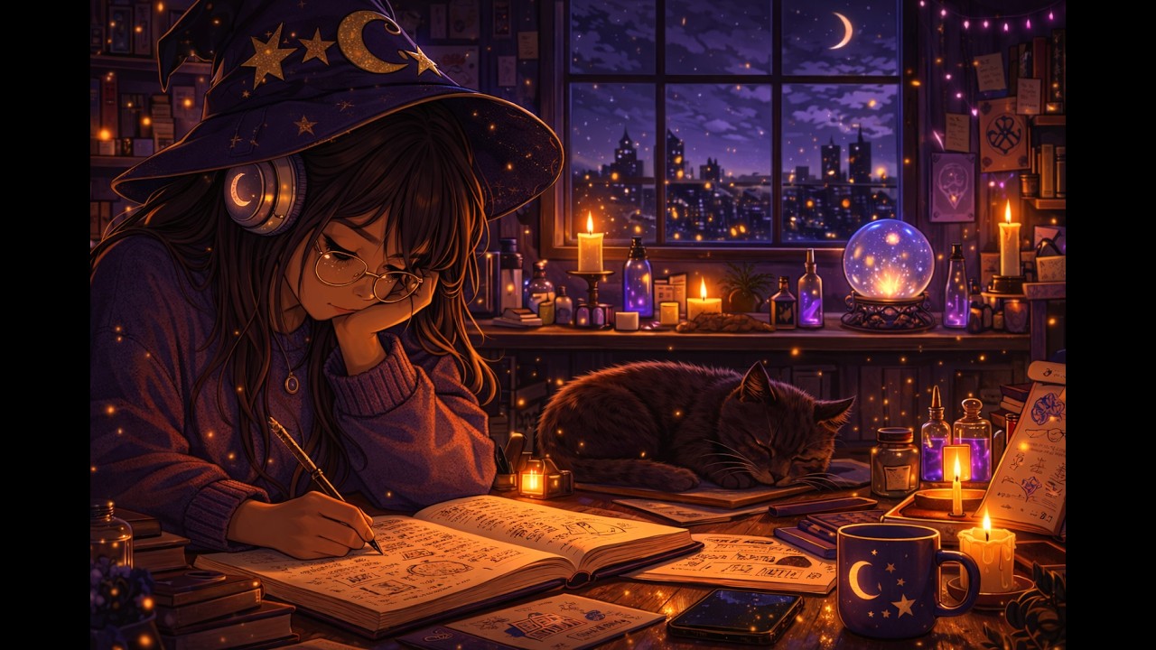 Magical Witch 3 Hour Lofi Study Session 🌙 Dark Academia Night Ambience for Focus & Relaxation