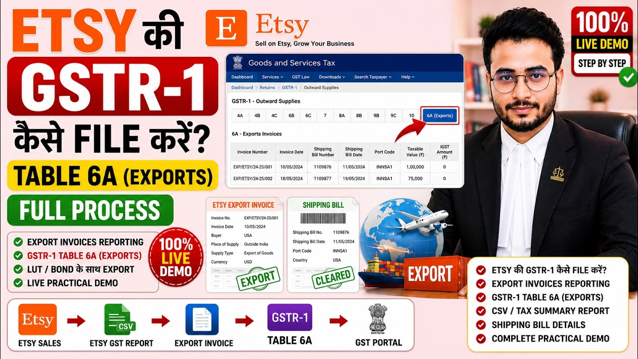 Etsy Seller GSTR-1 कैसे File करे | Export Invoice Reporting in Table 6A (Exports) | ETSY GSTR-1 LIVE