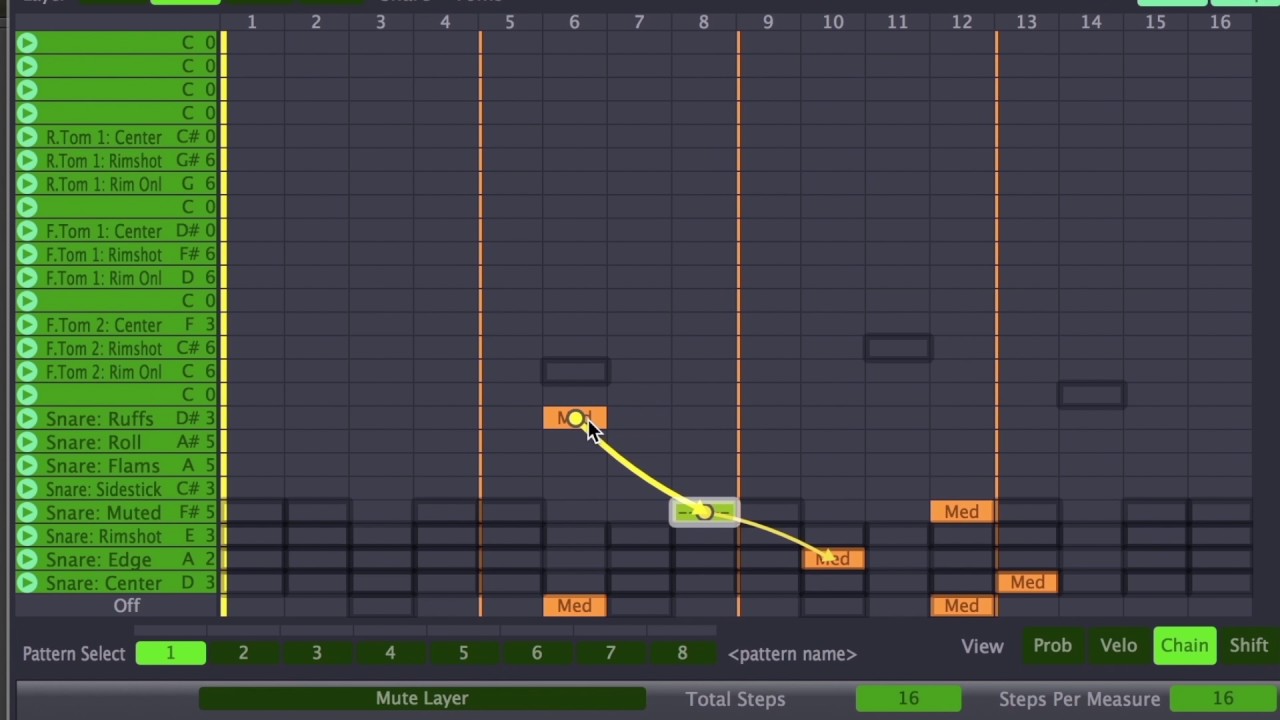 Creating an evolving drum pattern with Stochas and a polyrthymic bass line