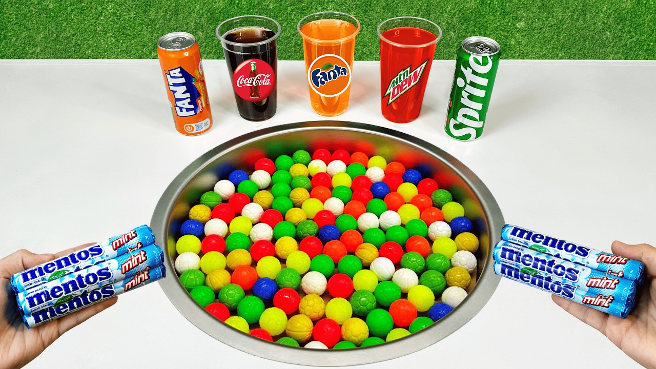Mini Plastic Balls pit VS Coca Cola !!! Fanta, Mtn Dew, Sprite and Popular Sodas & Mentos