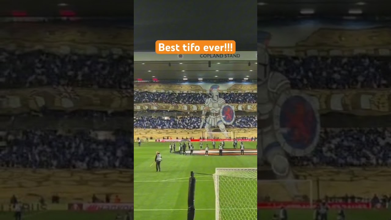 The BEST TIFO EVER!!! Rangers vs Roma Europa League. Gladiator tune playing during. Epic! 