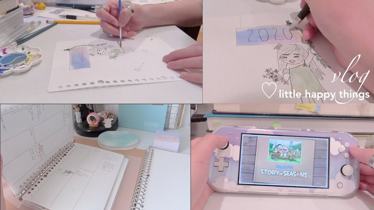 (lofi music version) VLOG || decorate my nintendo switch lite, muji stationeries, and draw with me