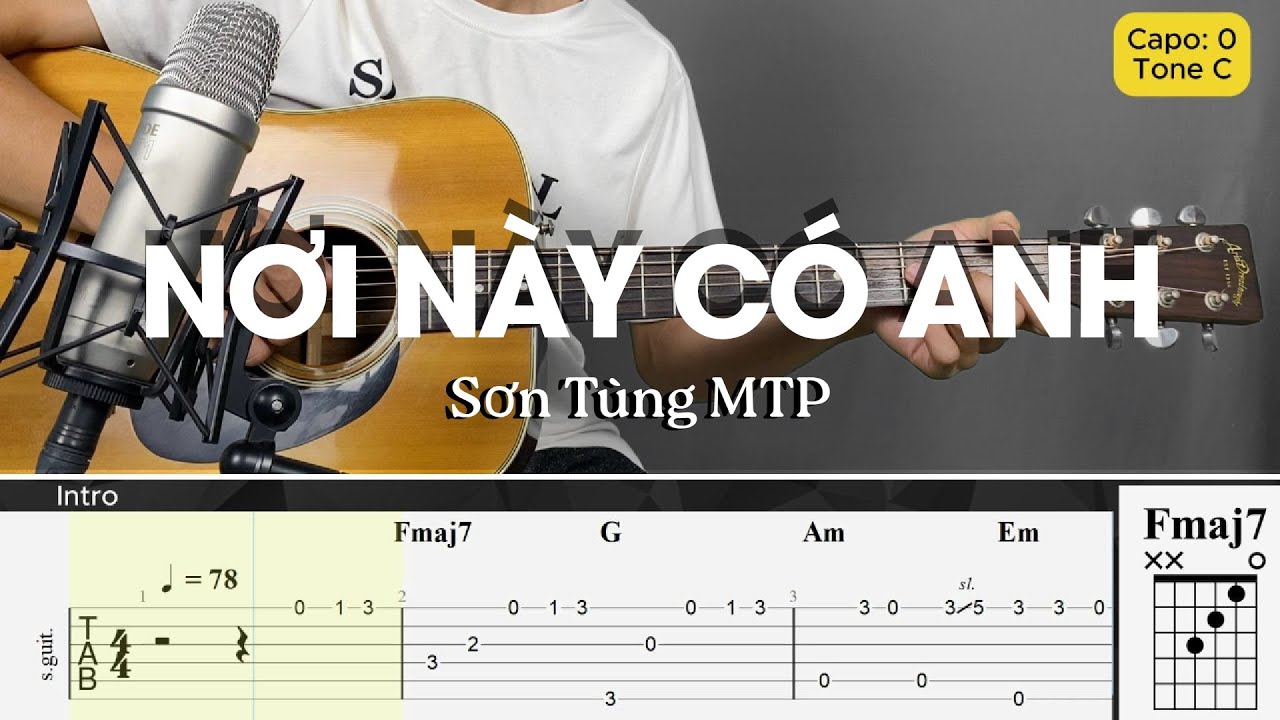 NƠI NÀY CÓ ANH | SƠN TÙNG M-TP | Fingerstyle Guitar | TAB + Lyrics + Chord