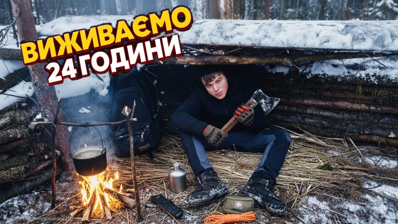 24 ГОДИНИ В ЛІСІ: Побудував шалаш і вижив у мороз! 🥶